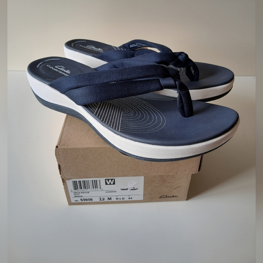 Clarks Cloudsteppers Arla Kaylie Navy Marine Women's Sandals Size 12 M New - Picture 8 of 8